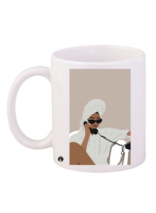 RYN Girl Printed Coffee Mug White/Brown/Beige 11ounce