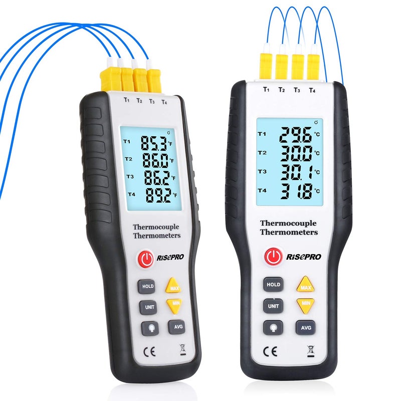 RISEPRO Thermocouple Thermometer, 4 Channel K Type Digital Thermometer Thermocouple -200~1372°C/2501°F Sensor HT-9815 - Image 2