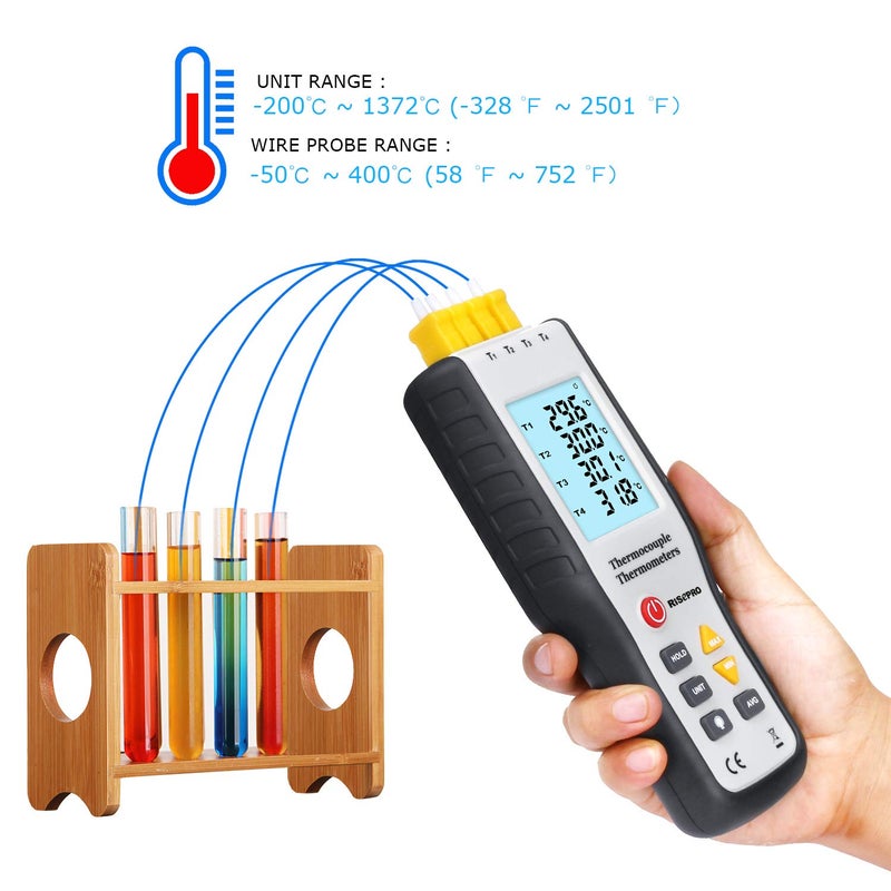 RISEPRO Thermocouple Thermometer, 4 Channel K Type Digital Thermometer Thermocouple -200~1372°C/2501°F Sensor HT-9815 - Image 4