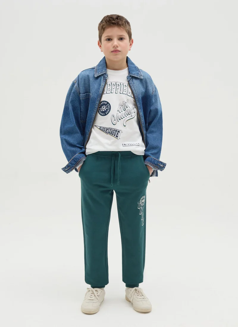 Ovs Fleece Joggers With Drawstring And Print