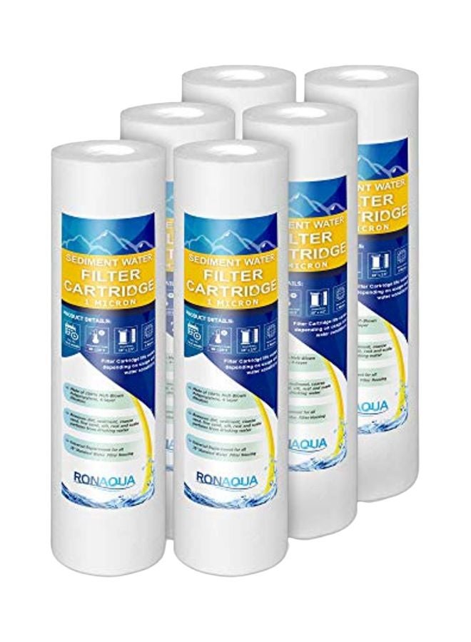 Ronaqua خرطوشة فلتر مياه روناكوا 1 ميكرون 10"x2.5"، معتمدة من NSF، 4 طبقات من الترشيح لأي وحدات RO بطول 10 بوصات وأنظمة المنزل بالكامل، متوافقة مع كوليجان P5، AP110، WHKF-GD05، عبوة 6 - Image 1