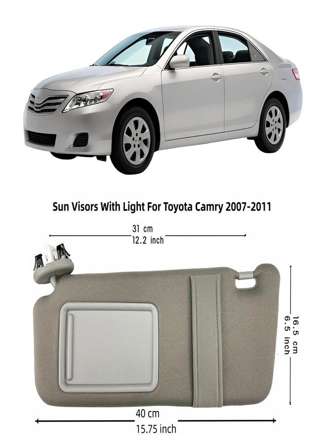 GlymXia Pair of Left and Right Gray Sun Visors with Holders for Toyota Camry 2007 2008 2009 2010 2011 with Light Sunroof Interior Sunshade Replacement - Image 2
