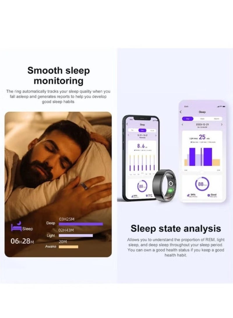 Smart Ring Titanium Steel Shell Health Monitoring IP68 & 3ATM Waterproof Multi-sport Modes (Deep Grey, 18.9mm) - Image 3