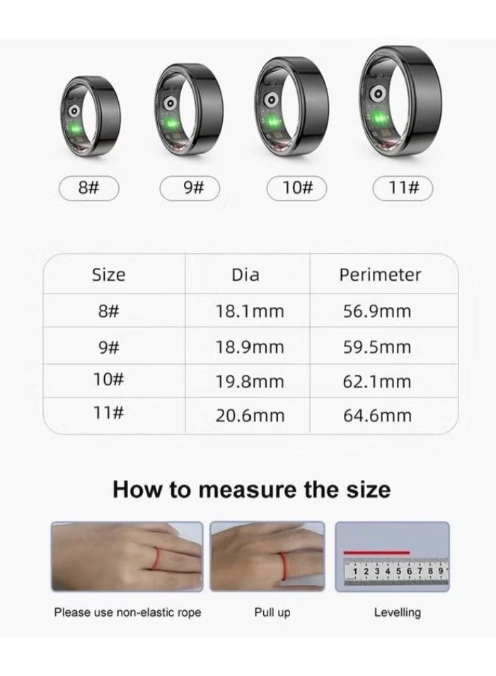 Smart Ring Titanium Steel Shell Health Monitoring IP68 & 3ATM Waterproof Multi-sport Modes (Deep Grey, 18.9mm) - Image 5