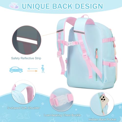 FIXITOK Girls Backpack Set, 3PCS Kids Backpack for Girls, Kawaii Bunny School Backpacks for Girl Kindergarten Elementary Preschool Middle School Bags with Lunch Box Pencil Case Aquamarine - Image 4