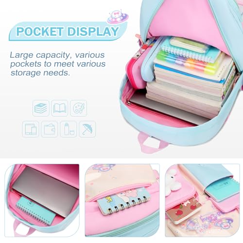 FIXITOK Girls Backpack Set, 3PCS Kids Backpack for Girls, Kawaii Bunny School Backpacks for Girl Kindergarten Elementary Preschool Middle School Bags with Lunch Box Pencil Case Aquamarine - Image 3