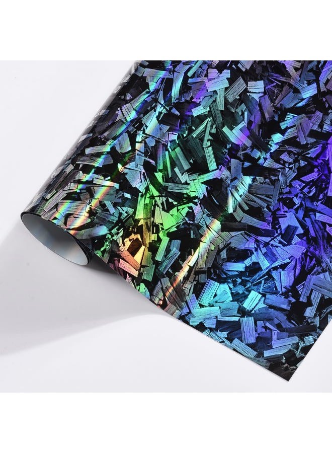 AUMOHALL Holographic Black Rainbow Forged Carbon Laser Car Vinyl Wrap Gloss Color Change Car Body Decorative Film, 59.84'' x 19.68'' - Image 1
