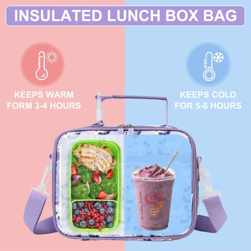 Vaschy Lunch Box Bag for Kids, Reusable Insulated Lunch Box Containers Coolers for Toddler Boys and Girls with Detachable Shoulder Strap for Daycare School Cats - Image 2