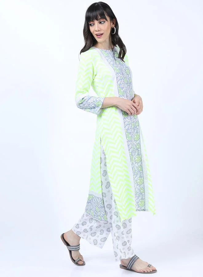 Vishudh Pack of 3 - Floral Yoke Design Empire Kurta, Trousers & Dupatta by Styli