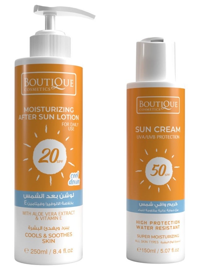 بوتيك كريم واقي شمس 50 SPF + لوشن بعد الشمس 20 SPF حجم 150مل + 250مل 