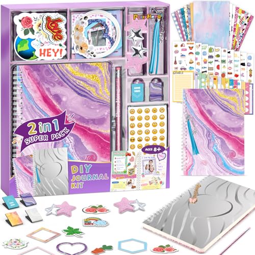 PERRYHOME 2Pack DIY Journal Kit for Girls 200Pcs Journal Set for Tween Teen Girls Easter Basket Stuffers Journaling Art Crafts Kits Birthday Gifts for 8 9 10 11 12 13 14 Year Old Girl - Image 1