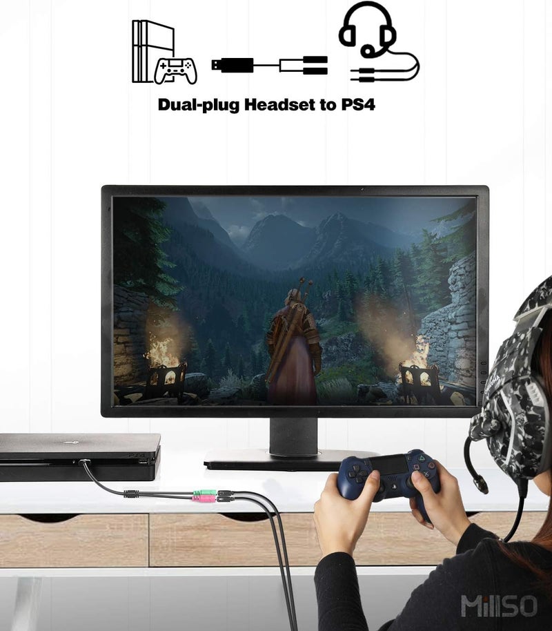 MillSO USB Audio Adapter Stereo External Sound Card, USB to 3.5mm TRS Headphone + Microphone Audio Jack Splitter for Dual-Plug Gaming Headset to Laptop, Desktop, PC, PS4, PS5 [Built_in Chip - 1 FT] - Image 3