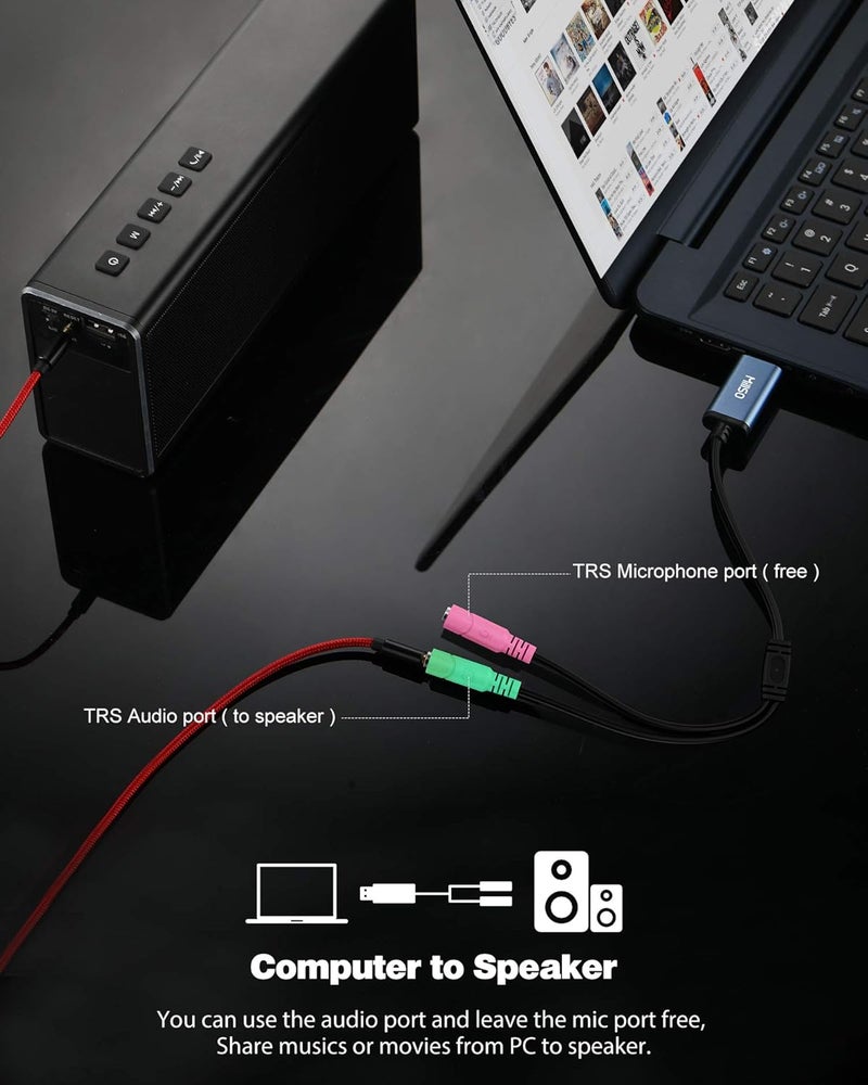 MillSO USB Audio Adapter Stereo External Sound Card, USB to 3.5mm TRS Headphone + Microphone Audio Jack Splitter for Dual-Plug Gaming Headset to Laptop, Desktop, PC, PS4, PS5 [Built_in Chip - 1 FT] - Image 4