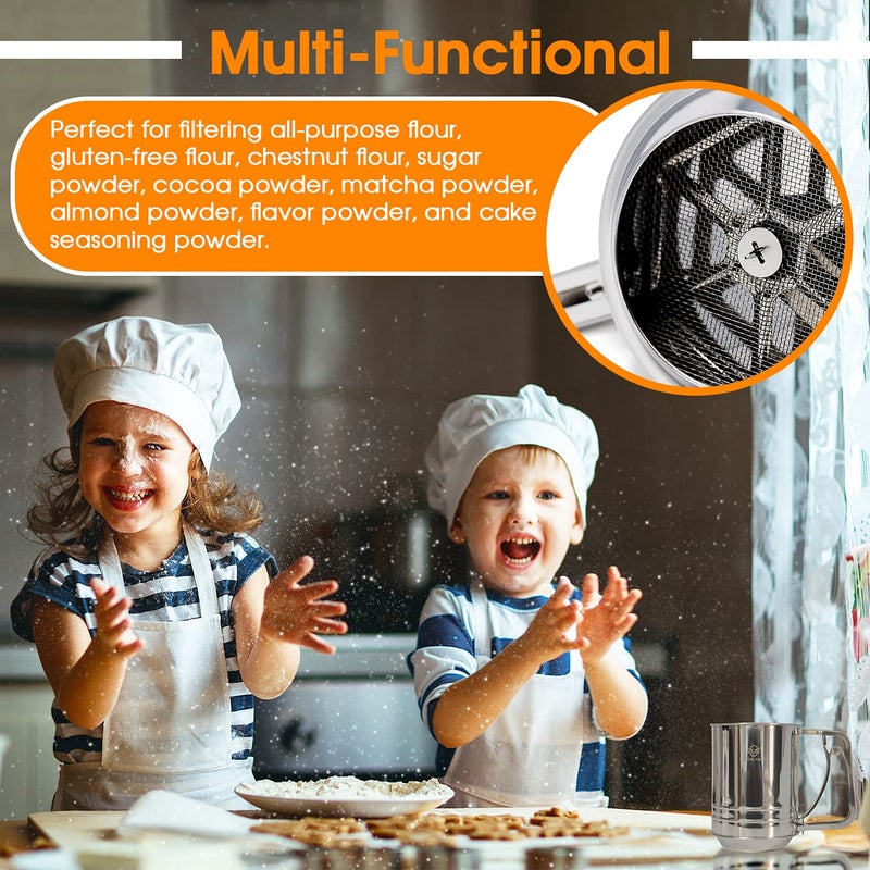 Cook Army Flour Sifter , 3 Cup Stainless Steel , Great Double-layer Baking Sifters for all Baking Flour and Powdered sugar, Flour Strainer - Image 3
