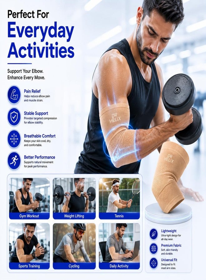 Dr Helix Unisex Skin Elbow Brace (L) - Adjustable Support for Elbow Injuries, Tendonitis, & Pain Relief - Comfortable, & Lightweight - Ideal for Sports, Recovery, & Everyday Use - (Pack of - 1) - Image 5