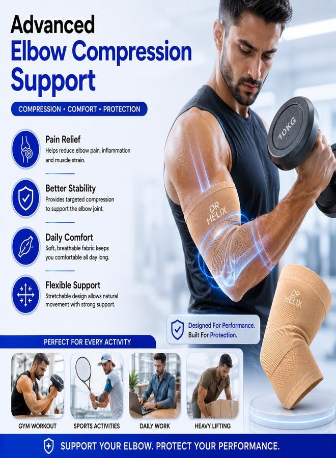 Dr Helix Unisex Skin Elbow Brace (L) - Adjustable Support for Elbow Injuries, Tendonitis, & Pain Relief - Comfortable, & Lightweight - Ideal for Sports, Recovery, & Everyday Use - (Pack of - 1) - Image 3