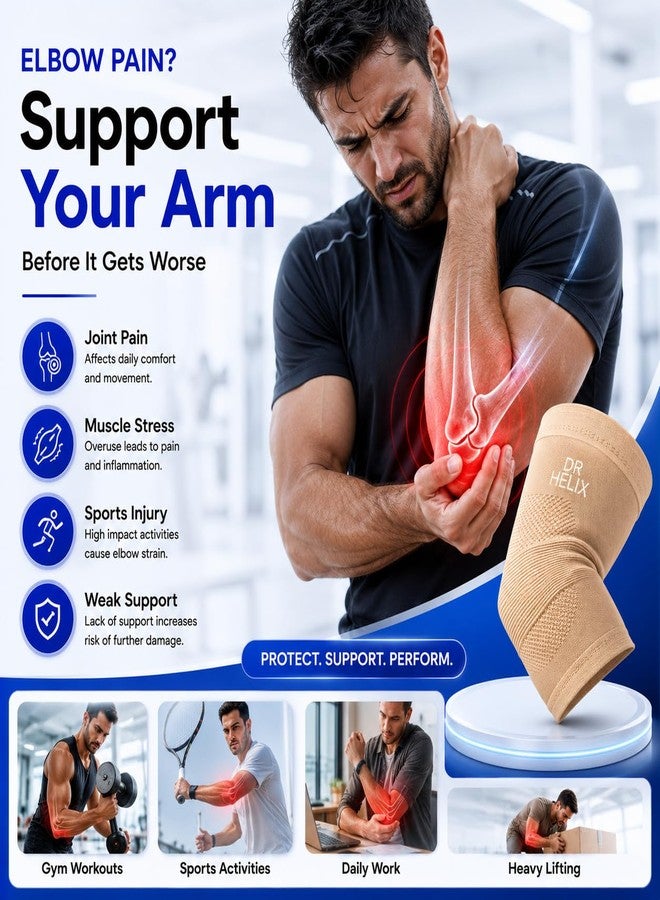 Dr Helix Unisex Skin Elbow Brace (L) - Adjustable Support for Elbow Injuries, Tendonitis, & Pain Relief - Comfortable, & Lightweight - Ideal for Sports, Recovery, & Everyday Use - (Pack of - 1) - Image 2