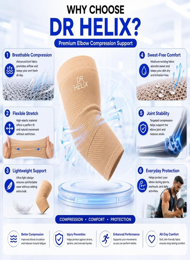 Dr Helix Unisex Skin Elbow Brace (L) - Adjustable Support for Elbow Injuries, Tendonitis, & Pain Relief - Comfortable, & Lightweight - Ideal for Sports, Recovery, & Everyday Use - (Pack of - 1) - Image 4