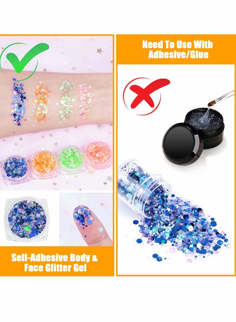 Glow in The Dark Body Face Glitter Gel, 12 Colors Luminous Iridescent Chunky Glitter, Self-Adhesive UV Black Light Glitter for Body/Face/Hair/Eyeshadow, Glitter for Carnival Party Makeup - Image 5