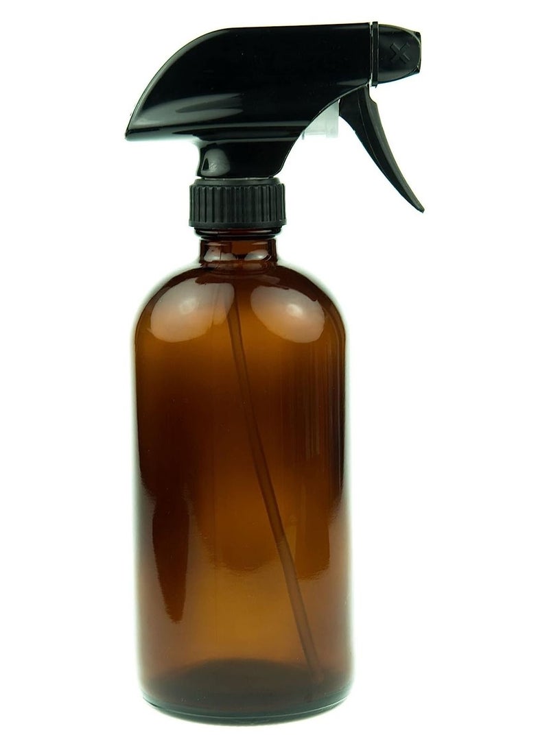 QUESERA Empty Amber Glass Spray Bottle Large 16 oz Refillable Container is Great for Essential Oils Homemade Cleaning Products Aromatherapy Durable Black Trigger Sprayer  Mist and Stream Setting  - Image 2