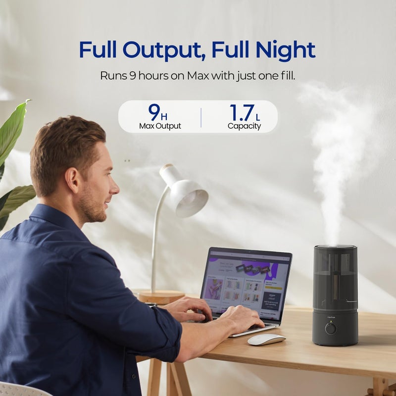raydrop Humidifiers for Bedroom, Cool Mist Humidifiers for Babies, 1.70L Quiet Ultrasonic Humidifier, Space-Saving, Filterless, Auto Shut Off - (0.45 Gallon, US 110V) - Image 2