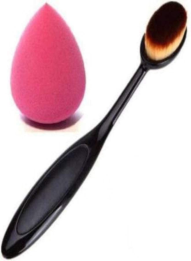 DATNASAYAD Professional and personal use synthetic single oval brush with puff (2 Items in the set) - Image 2