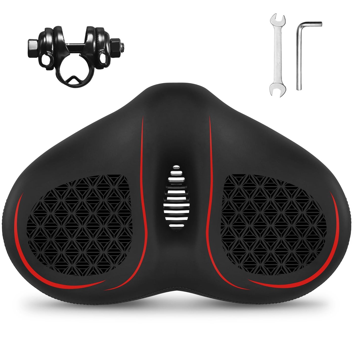 BUCKLOS New Noseless Bike Seat for Comfort Men&Women Extra Wide Bicycle Seat Cushion Oversized Comfortabele Foam Padded Bike Saddle for Peloton Exercise Bike Ebike Cruiser Bikes