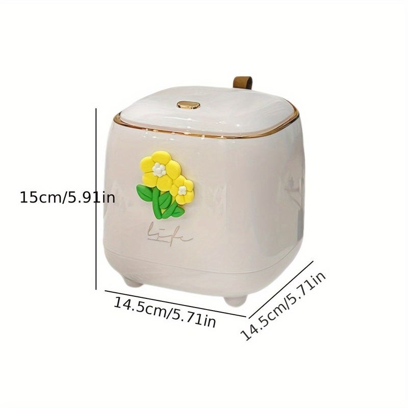 1pc Desktop Trash Can With Lid White Push Open Mini Trash Bin - Image 2