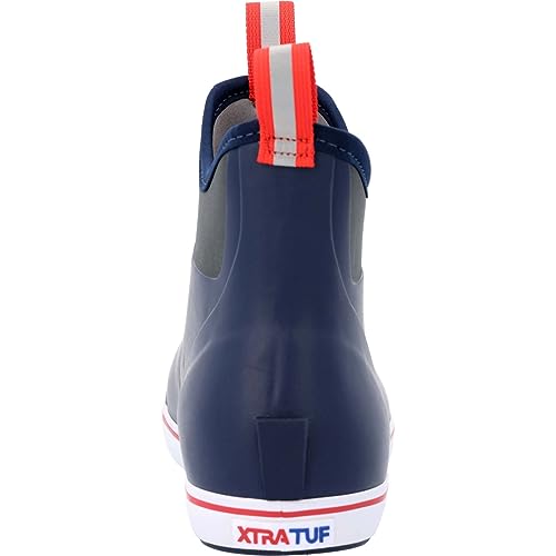 Xtratuf Men's Fishing Rain Watertight Anglers Rubber Chevron Pull Tabs Ankle Deck Boots, Navy & Red, 10 - Image 5