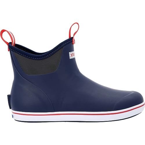 Xtratuf Men's Fishing Rain Watertight Anglers Rubber Chevron Pull Tabs Ankle Deck Boots, Navy & Red, 10 - Image 1