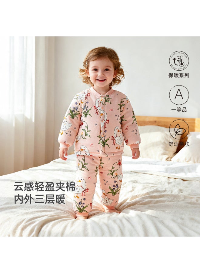 YISHUANGER مجموعة ملابس داخلية دافئة للأطفال الرضع مجموعة منفصلة من قطعتين ملابس شتوية خريفية مصنوعة من القطن السميك والحراري - Image 2