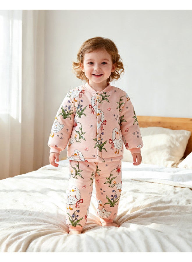 YISHUANGER مجموعة ملابس داخلية دافئة للأطفال الرضع مجموعة منفصلة من قطعتين ملابس شتوية خريفية مصنوعة من القطن السميك والحراري - Image 1