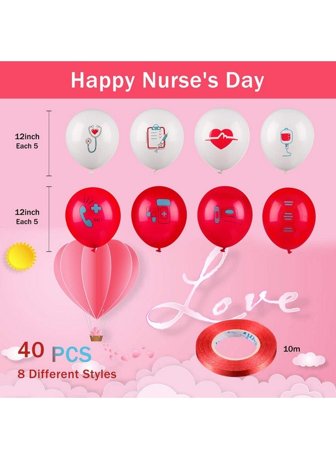 Skylety 40 Pieces Nurse Balloons 12 Inch Red and White Nursing Latex Balloons Party Decoration Supplies CNA Week Graduation Decoration - Image 2