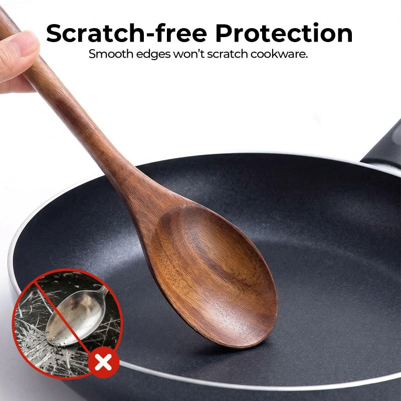 HANSGO Wooden Spoons for Cooking, 2PCS Acacia Wood Kitchen Utensil, 12Inch Wood Serving Spoons for Nonstick Pans, Comfort Grip, Durable, Heat Resistant, Kitchen Gifts for Women, Cooking Gifts for Men - Image 4