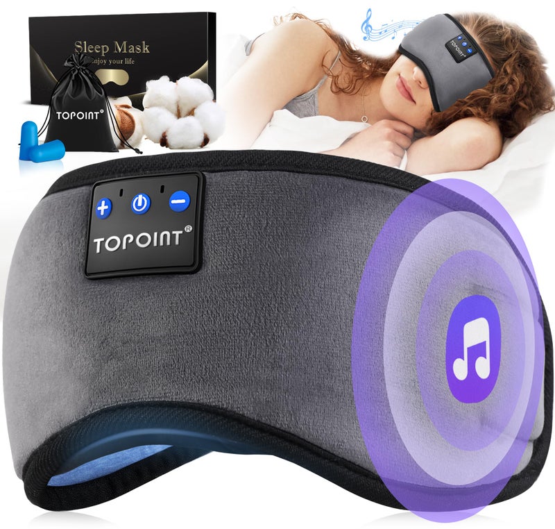 TOPOINT Sleep Mask with Headphones Bluetooth 54 Wireless Sleep Headphones Earphones Earbuds with Microphone HD Speakers Music Blackout Eye Mask for Sleeping Travel Meditation Men Women Cool Gadgets