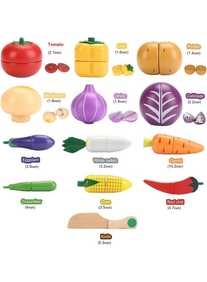 Victostar Magnetic Wooden Cutting Fruits Vegetables Food Play Toy Set with Basket for Kids (Vegetables) - Image 2