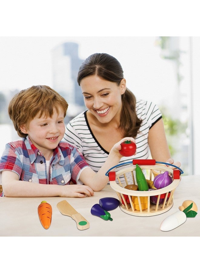 Victostar Magnetic Wooden Cutting Fruits Vegetables Food Play Toy Set with Basket for Kids (Vegetables) - Image 5