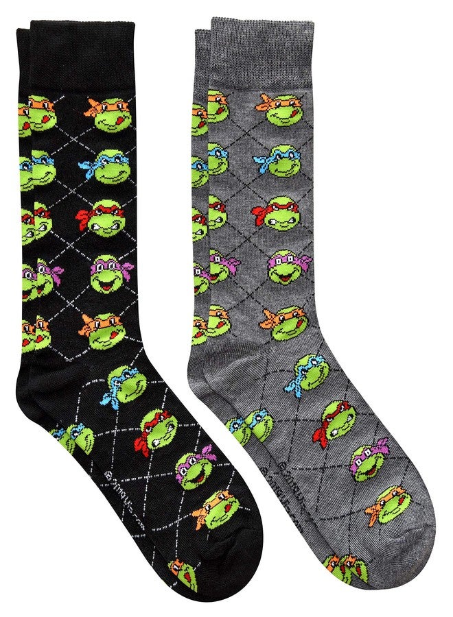 Hyp Teenage Mutant Ninja Turtles TMNT Argyle Men's Crew Socks 2 Pair Pack - Image 1