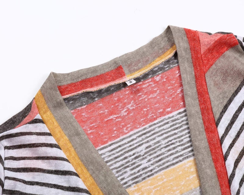 DEARCASE Cardigan for Women Lightweight Shawl Sweaters Red Striped Small 3/4 Sleeve Open Front Drape Ladies Kimono Casual Cover Up Shrug Jackets Thin Duster Summer Fall Cardigans - Image 5