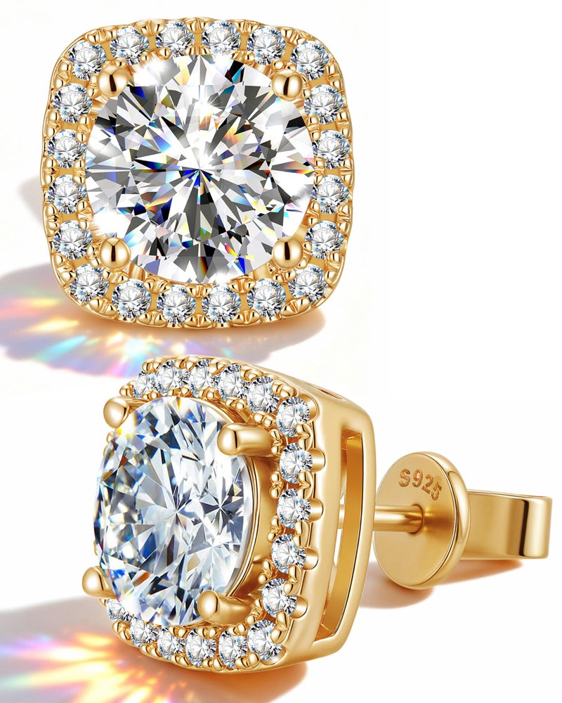 BUMBLEBEE Handmade 925 Sterling Silver Moissanite Studs Earrings for Women and Men, 14K Gold Plated, 4 CTTW VVS1, Hypoallergenic, Jewelry Gift for Anniversary, Birthday, Valentineâ€™s Day - Image 1