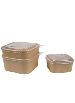 بروديل وعاء كرافت مربع 1400 مل مع غطاء PET من ProdelPak - عبوة 20 قطعة  - Image 1