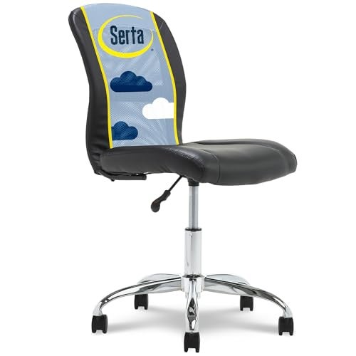 Serta Essential Armless TaskChair Small Desk Chairs with Wheels Breathable Mesh Back and Faux Leather Quality Foam Cushion Seat for Comfort Minimal Design for Vanity Table Black