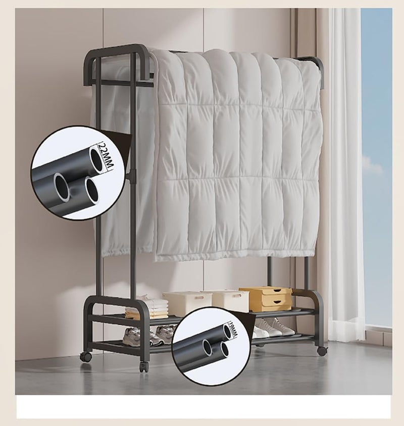 TMOHRA Double Rods Clothes Rack Clothing Rack With Wheels Garment Rack for Hanging Clothes Multifunctional Heavy Duty Clothes Organizer with Hooks for Bedroom,Laundry,Wardrobe Closet,Shop (Black) - Image 4