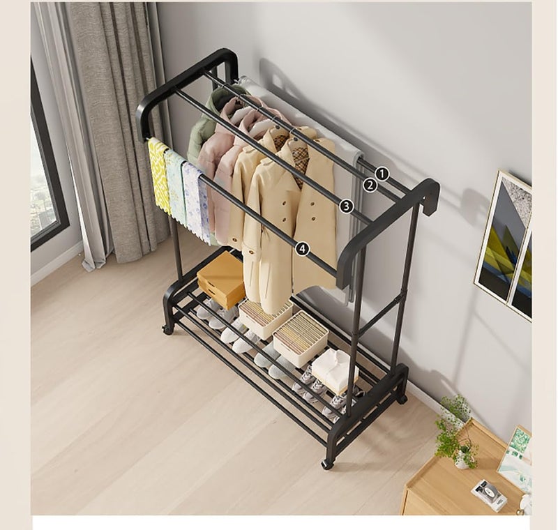 TMOHRA Double Rods Clothes Rack Clothing Rack With Wheels Garment Rack for Hanging Clothes Multifunctional Heavy Duty Clothes Organizer with Hooks for Bedroom,Laundry,Wardrobe Closet,Shop (Black) - Image 5