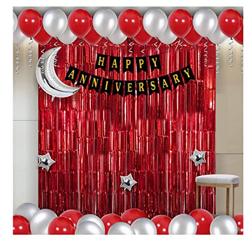 SOI Happy Anniversary Decoration Items Kit | Wedding Anniversary Decoration Items | Anniversary Decoration Red Theme | Star & Moon Foil Balloons | Anniversary Decoration for Couple | - Image 1