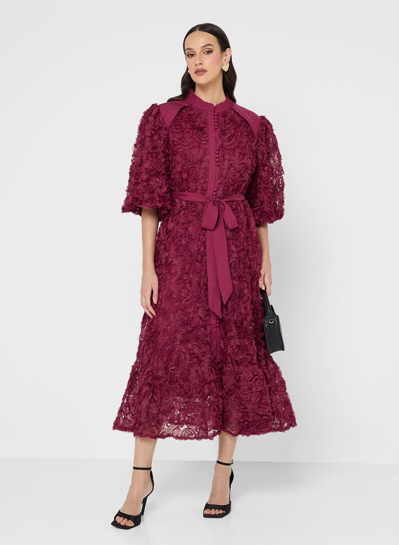 Khizana 3D Floral Shirt Dress With Puff Sleeves - Image 4