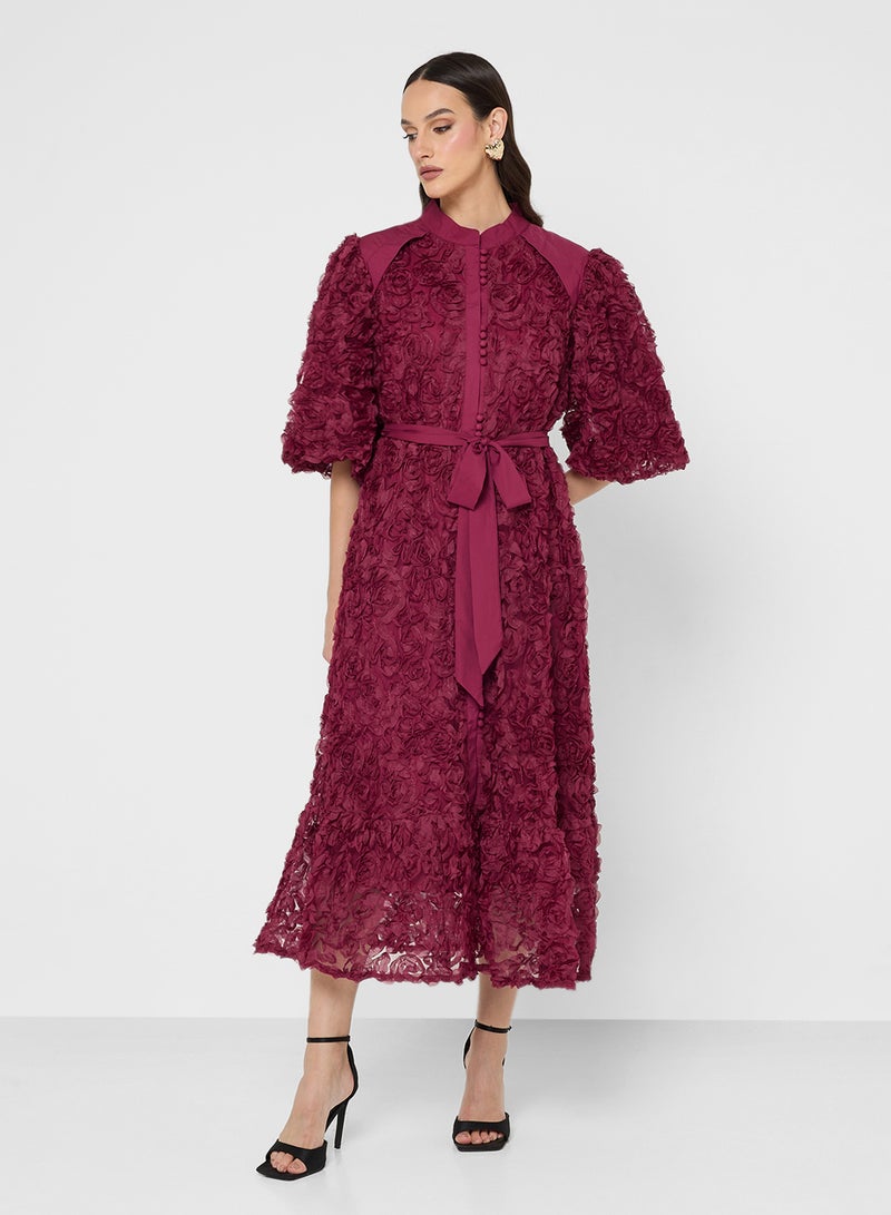 Khizana 3D Floral Shirt Dress With Puff Sleeves - Image 1