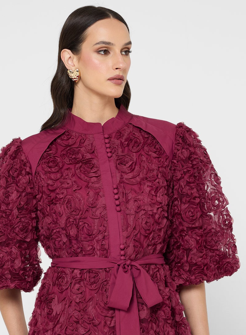Khizana 3D Floral Shirt Dress With Puff Sleeves - Image 3