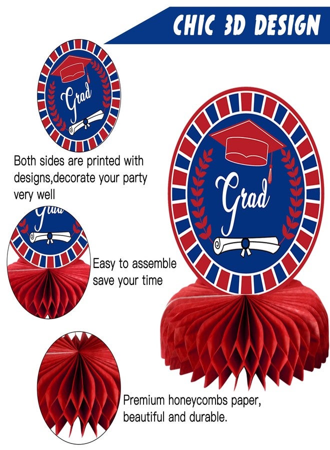 MOORAY 10PCS Graduation Party Decorations Class of 2026 Congrats Grad Table Centerpieces Congratulate Graduation Honeycomb Table Toppers for Graduation Party Supplies(Blue Red) - Image 3