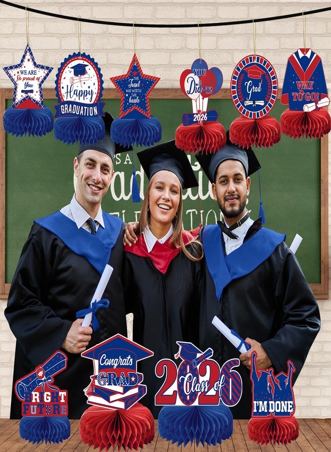 MOORAY 10PCS Graduation Party Decorations Class of 2026 Congrats Grad Table Centerpieces Congratulate Graduation Honeycomb Table Toppers for Graduation Party Supplies(Blue Red) - Image 4